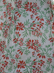 White Green Orange Hand Block Printed Cotton Top With Pleat Details - T23F263