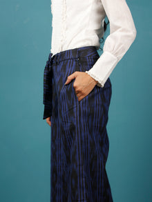 Black Blue Hand Woven Ikat Culottes Trousers With Belt- T032F945