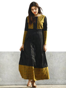 Black Beige Green Long Ikat Cotton Rayon Dress With Knife Pleats -  D168F858