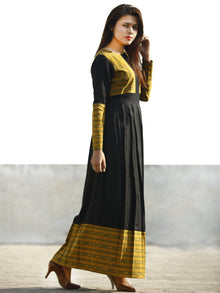 Black Beige Green Long Ikat Cotton Rayon Dress With Knife Pleats -  D168F858