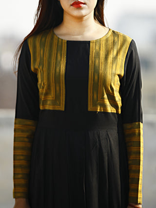 Black Beige Green Long Ikat Cotton Rayon Dress With Knife Pleats -  D168F858