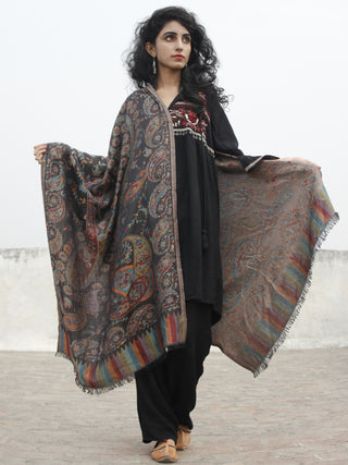 Black Blue Rust Orange Maroon Cashmere Jamawar Silk Woolen Stole - S6317207