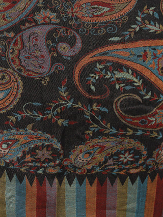 Black Blue Rust Orange Maroon Cashmere Jamawar Silk Woolen Stole - S6317207