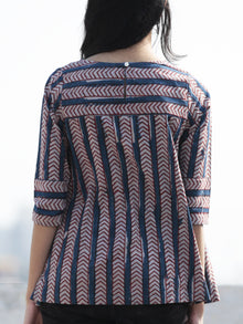 Indigo Red Grey Hand Block Printed Cotton Top - T34F394