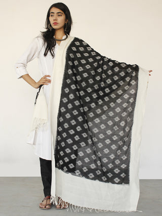 Ivory & Black Ikat Handwoven Pochampally Cotton Dupatta -  D04170149