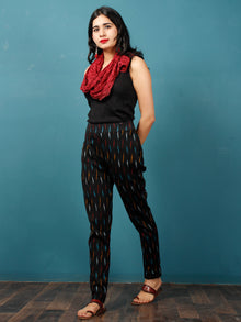 Black Turquoise Blue Red Rust Hand Woven Ikat Cigarette Pants - T032F716