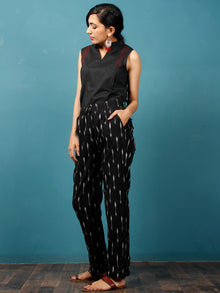 Black White Gery Hand Woven Ikat Trousers - T032F809