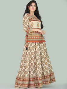 Naaz Bahara - Hand Block Printed Long Embroidered Top & Skirt Dress - DS108F001