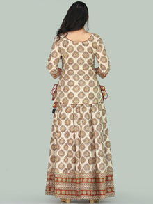 Naaz Bahara - Hand Block Printed Long Embroidered Top & Skirt Dress - DS108F001