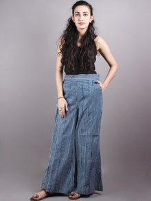 Indigo Hand Block Printed Elasticated Waist Pleated Cotton Palazzo - P1117055