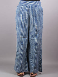 Indigo Hand Block Printed Elasticated Waist Pleated Cotton Palazzo - P1117055