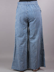 Indigo Hand Block Printed Elasticated Waist Pleated Cotton Palazzo - P1117055