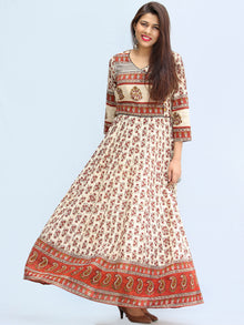 Naaz Ayma - Hand Block Printed Long Cotton Dress With Lining - DS15F003