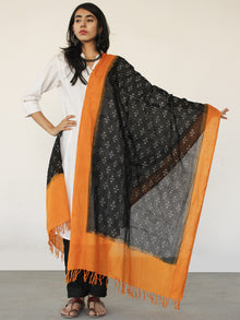 Rust Orange Black Ikat Handwoven Pochampally Cotton Dupatta -  D04170152