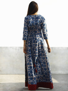 Nazmin - Hand Block Printed Long Cotton Dress With Back Knots - D162F775