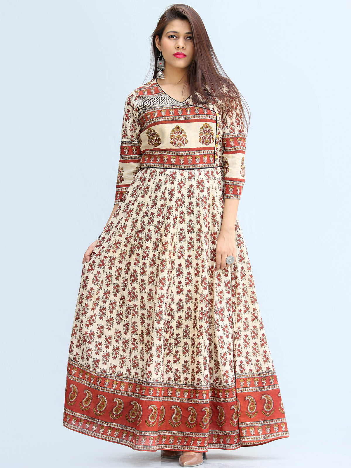 Naaz Ayma - Hand Block Printed Long Cotton Dress With Lining - DS15F003