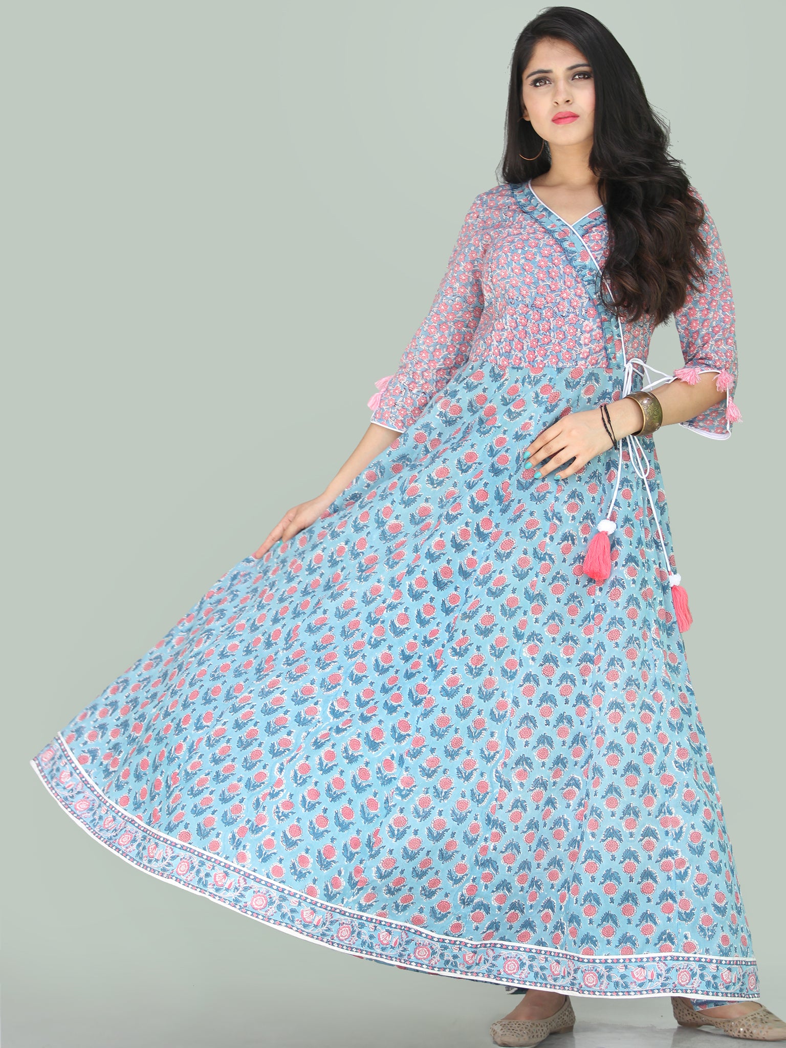 Gulzar Turfa - Hand Block Printed Angrakha Long Dress - D411F2223 ...