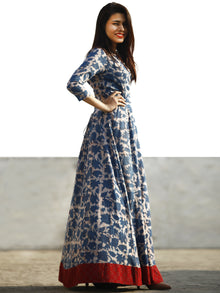 Nazmin - Hand Block Printed Long Cotton Dress With Back Knots - D162F775
