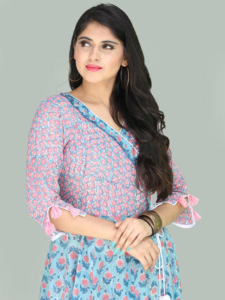 Gulzar Turfa - Hand Block Printed Angrakha Long Dress - D411F2223