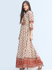 Naaz Ayma - Hand Block Printed Long Cotton Dress With Lining - DS15F003