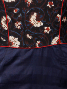 Indigo Maroon Ivory Hand Block Printed Cotton Asymmetrical Dress - D216F1401