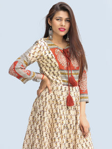 Naaz Mirza - Hand Block Printed Long Cotton Dress With Lining - DS06F003