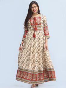 Naaz Mirza - Hand Block Printed Long Cotton Dress With Lining - DS06F003