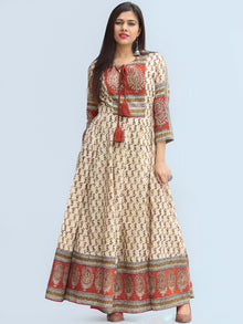 Naaz Mirza - Hand Block Printed Long Cotton Dress With Lining - DS06F003