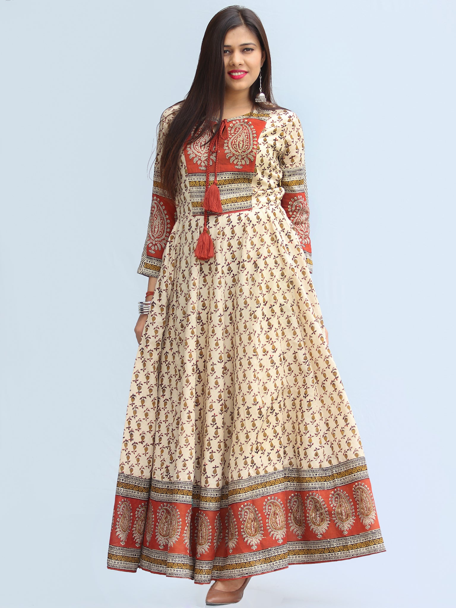 Naaz Mirza - Hand Block Printed Long Cotton Dress With Lining - DS06F0 ...