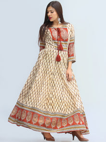 Naaz Mirza - Hand Block Printed Long Cotton Dress With Lining - DS06F003