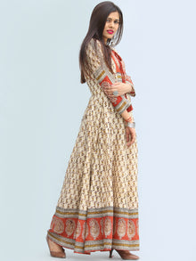 Naaz Mirza - Hand Block Printed Long Cotton Dress With Lining - DS06F003