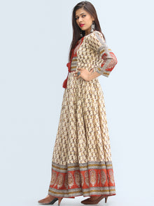 Naaz Mirza - Hand Block Printed Long Cotton Dress With Lining - DS06F003