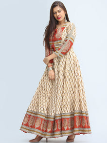 Naaz Mirza - Hand Block Printed Long Cotton Dress With Lining - DS06F003