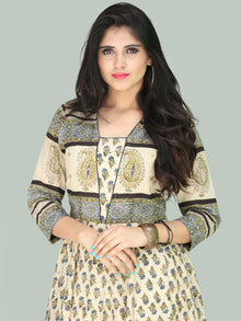 Naaz Fariha - Hand Block Printed Long Cotton Embroidered Dress With Lining - DS109F001