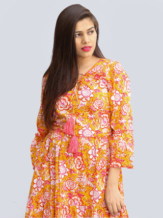 Fazna - Block Printed Cotton Midi Dress With Tassels - D425F2245