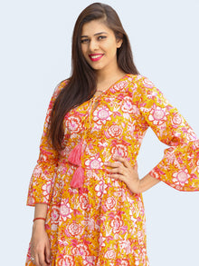 Fazna - Block Printed Cotton Midi Dress With Tassels - D425F2245