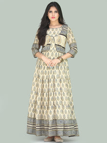 Naaz Jhara - Hand Block Printed Long Cotton Embroidered Jacket Dress - DS110F001