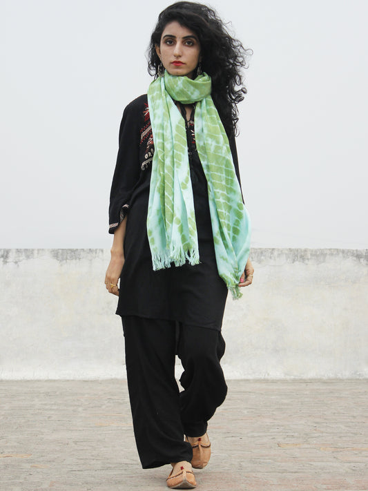 Green Ivory Cashmere Semi Pashmina Woolen Tie & Dye Stole - S6317188