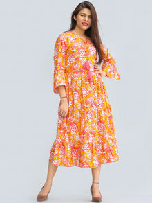 Fazna - Block Printed Cotton Midi Dress With Tassels - D425F2245