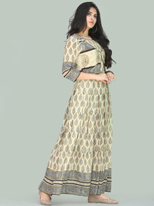 Naaz Jhara - Hand Block Printed Long Cotton Embroidered Jacket Dress - DS110F001