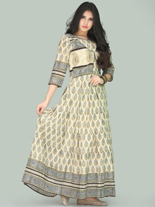 Naaz Jhara - Hand Block Printed Long Cotton Embroidered Jacket Dress - DS110F001