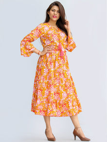 Fazna - Block Printed Cotton Midi Dress With Tassels - D425F2245