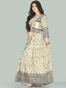 Naaz Jhara - Hand Block Printed Long Cotton Embroidered Jacket Dress - DS110F001