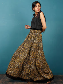 Black Mustard OliveGreen Beige Hand Block Printed Skirt With Border - S40F580