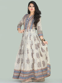 Naaz Minaz - Hand Block Printed Long Cotton Dress With Lining - DS111F001