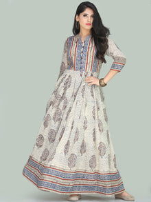 Naaz Minaz - Hand Block Printed Long Cotton Dress With Lining - DS111F001