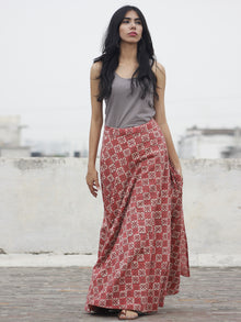 Hand Block Printed Wrap Around Skirt In Rust Ivory - S40F229