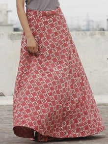 Hand Block Printed Wrap Around Skirt In Rust Ivory - S40F229