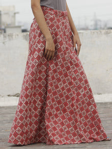 Hand Block Printed Wrap Around Skirt In Rust Ivory - S40F229