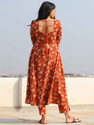 Raas Fanah - Red Block Printed Flared Kurta & Pants - KS88A2386